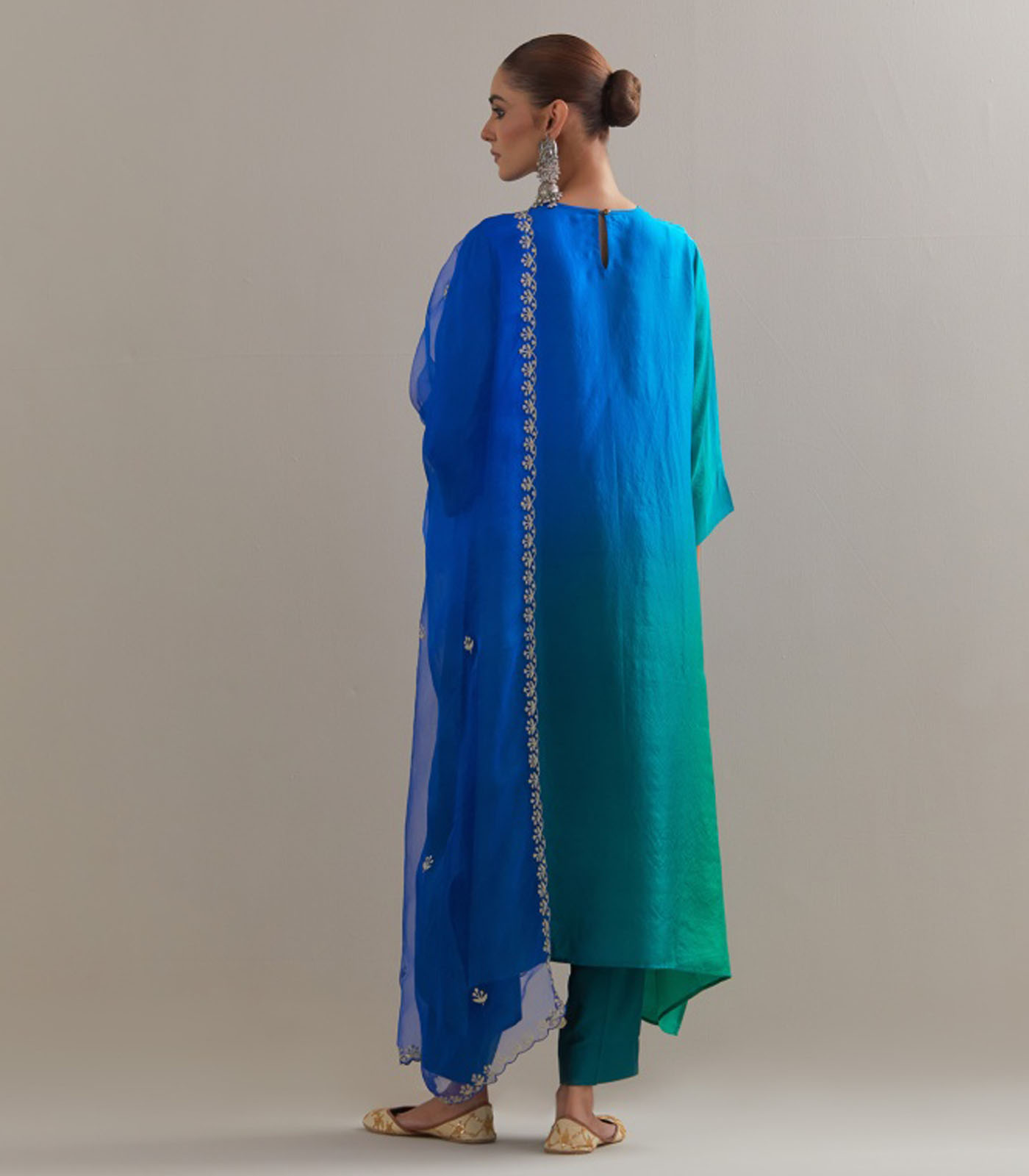 Green blue Ombre silk kurta and cotton silk pants - Image 2