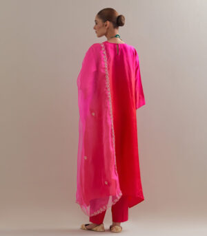 Fuschia Red Ombre silk kurta and cotton silk pants