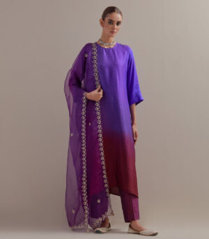 Deep purple Ombre silk kurta and cotton silk pants