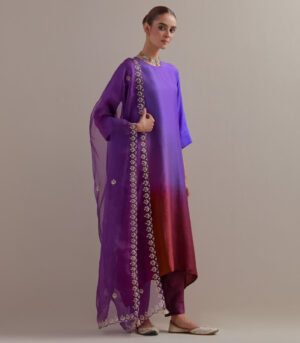Deep purple Ombre silk kurta and cotton silk pants