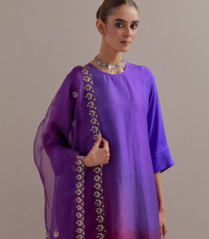 Deep purple Ombre silk kurta and cotton silk pants