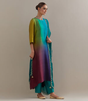 Green Purple Ombre silk kurta and cotton silk pants