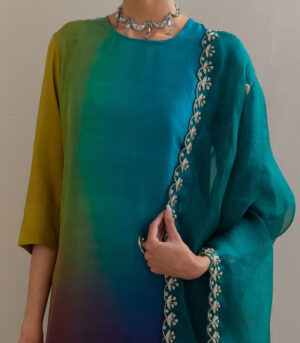 Green Purple Ombre silk kurta and cotton silk pants
