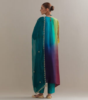 Green Purple Ombre silk kurta and cotton silk pants