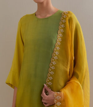 Sage Mustard Ombre silk kurta and cotton silk pants