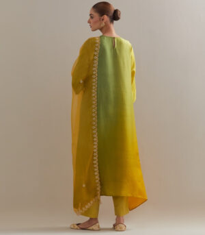 Sage Mustard Ombre silk kurta and cotton silk pants