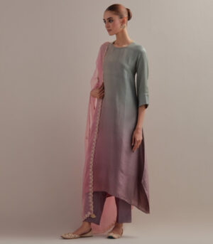 Sage Green Mauve Ombre silk kurta and cotton silk pants