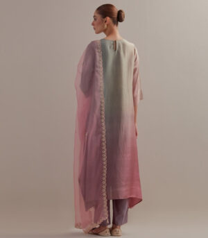 Sage Green Mauve Ombre silk kurta and cotton silk pants