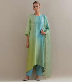 Olive Pista Green Ombre silk kurta and cotton silk pants