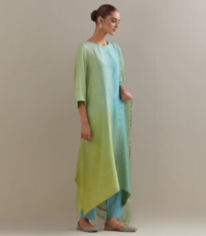 Olive Pista Green Ombre silk kurta and cotton silk pants