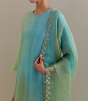 Olive Pista Green Ombre silk kurta and cotton silk pants