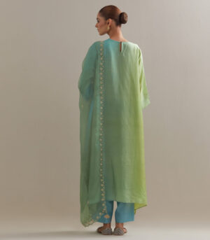 Olive Pista Green Ombre silk kurta and cotton silk pants