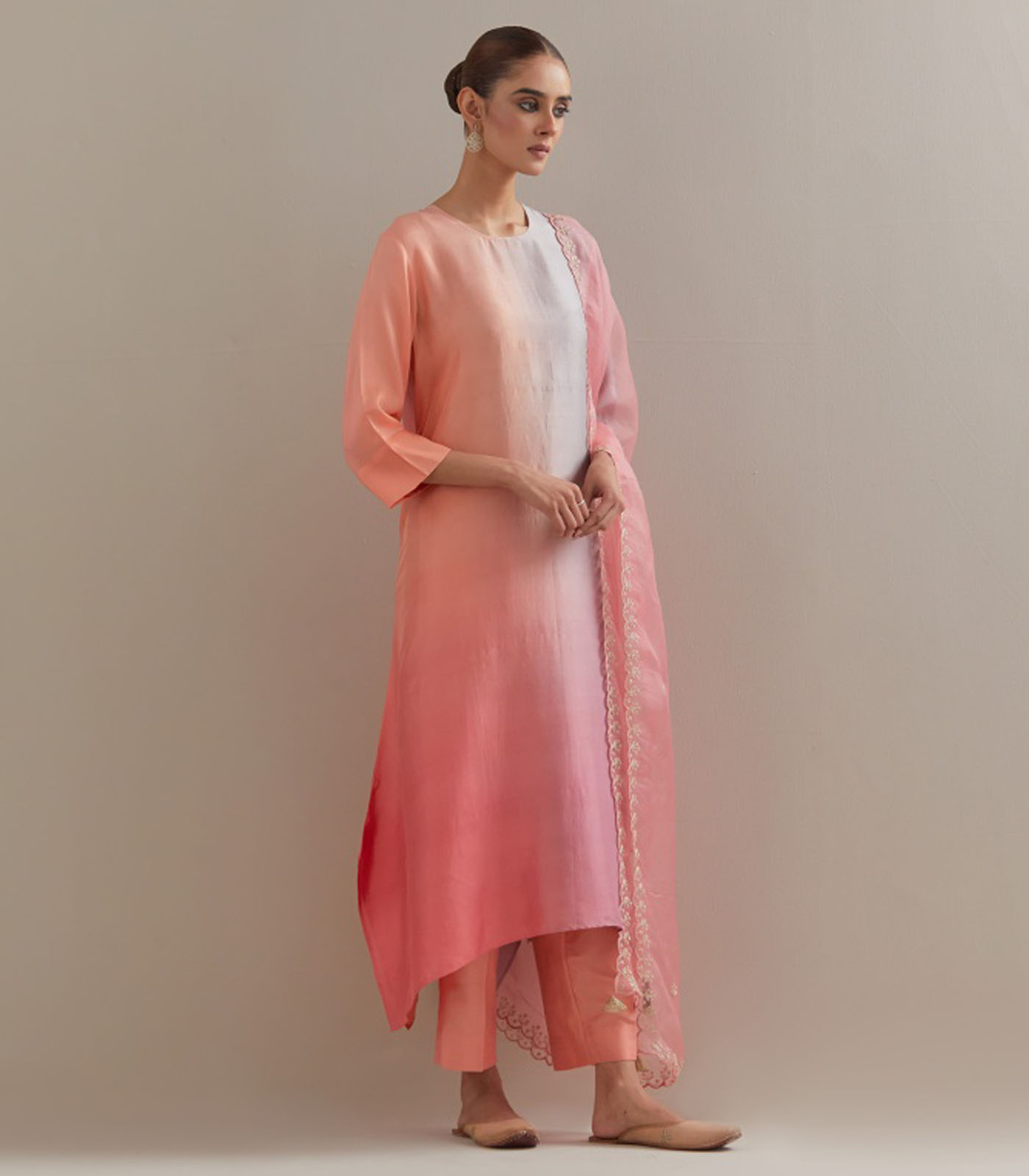 Grey Peach Mauve Ombre silk kurta pants