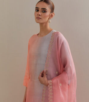 Grey Peach Mauve Ombre silk kurta pants