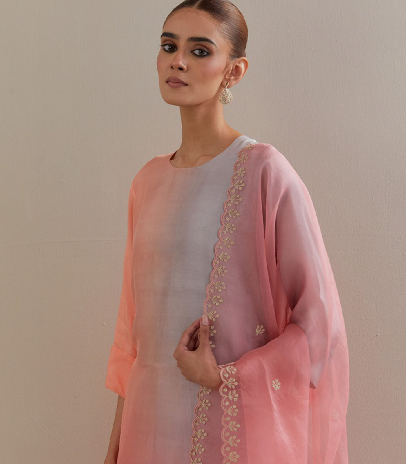 Grey Peach Mauve Ombre silk kurta pants - Image 3
