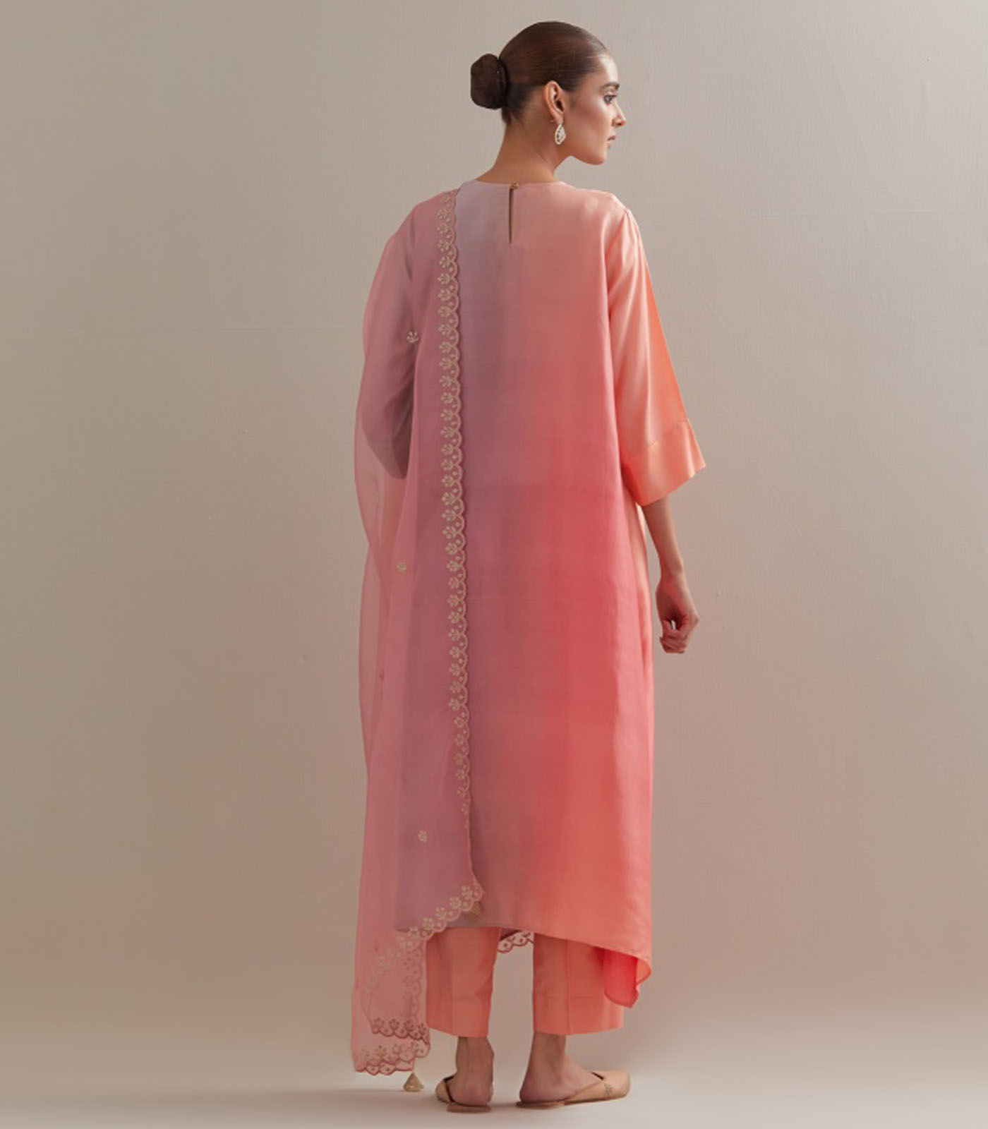 Grey Peach Mauve Ombre silk kurta pants - Image 2