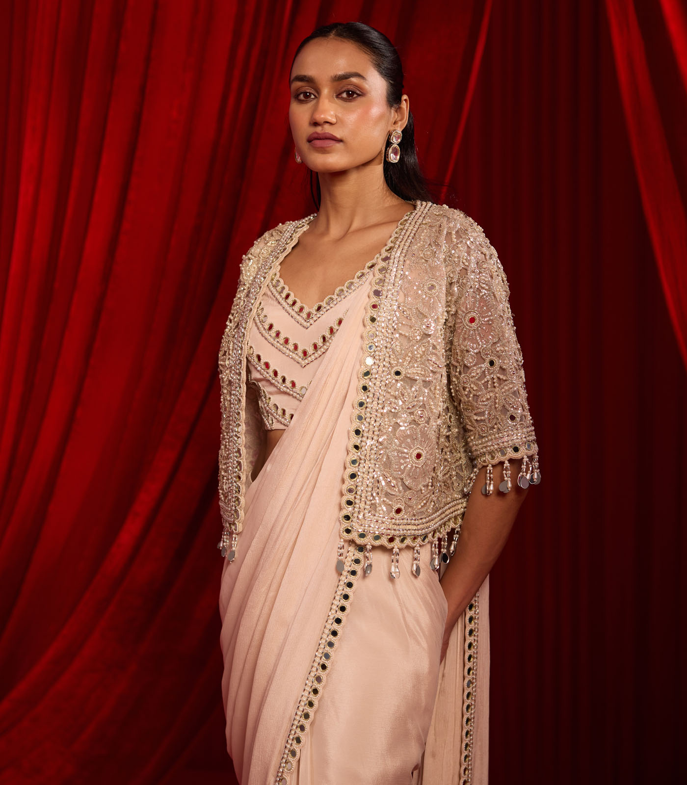 MEERAS CAPE SAREE SET - Image 2