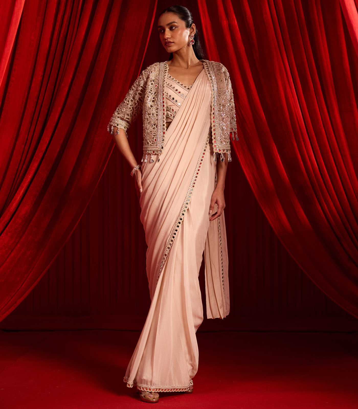 MEERAS CAPE SAREE SET - Image 3