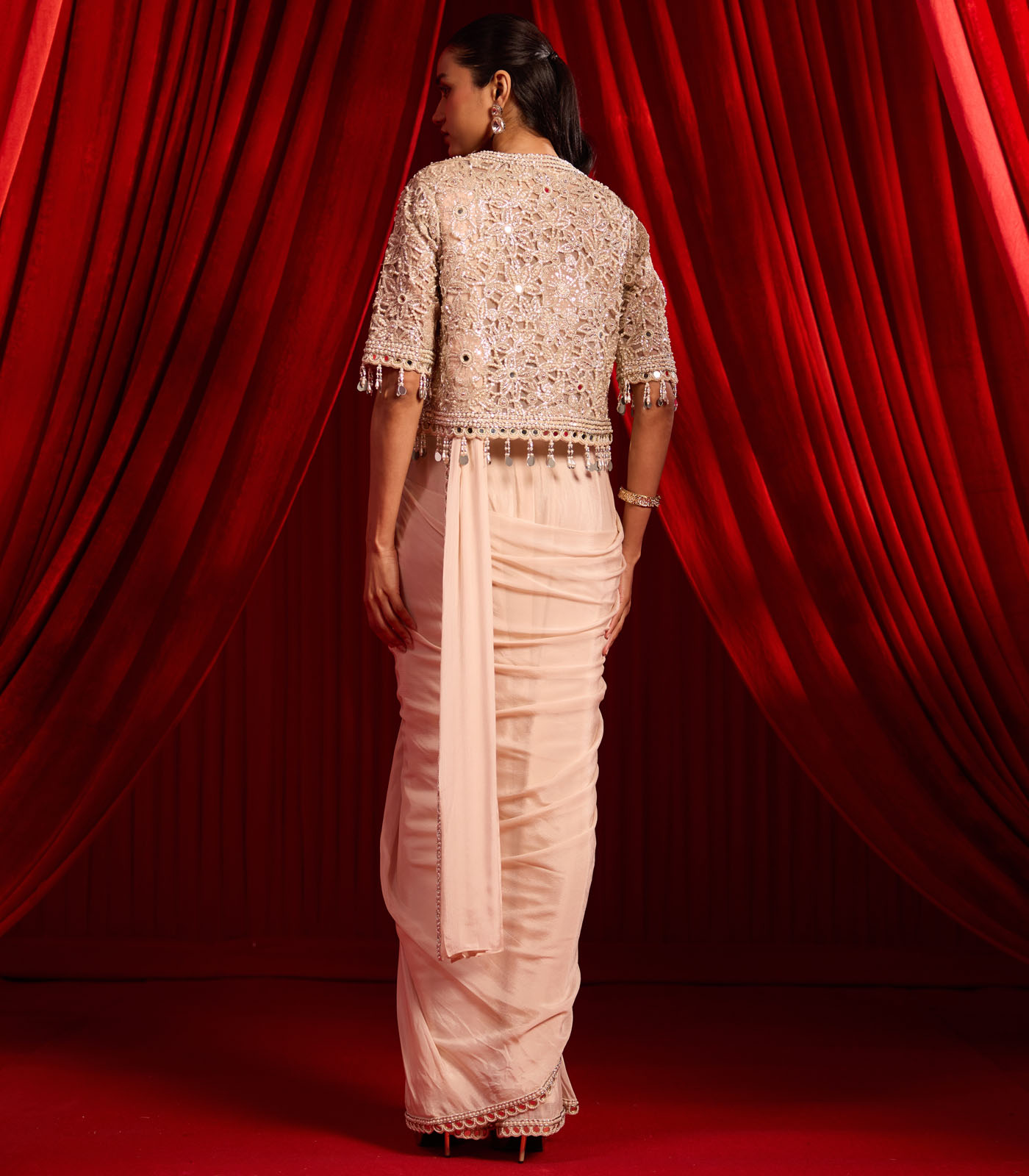 MEERAS CAPE SAREE SET - Image 4