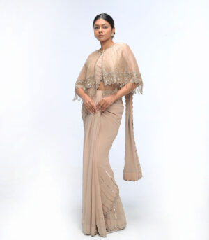 Gold Mirage Pure Silk Organza Embellished Saree Set