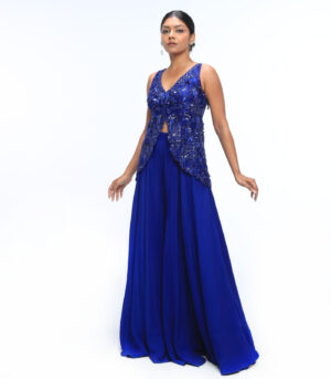 Sapphire Blue Viscose Organza Sharara Set