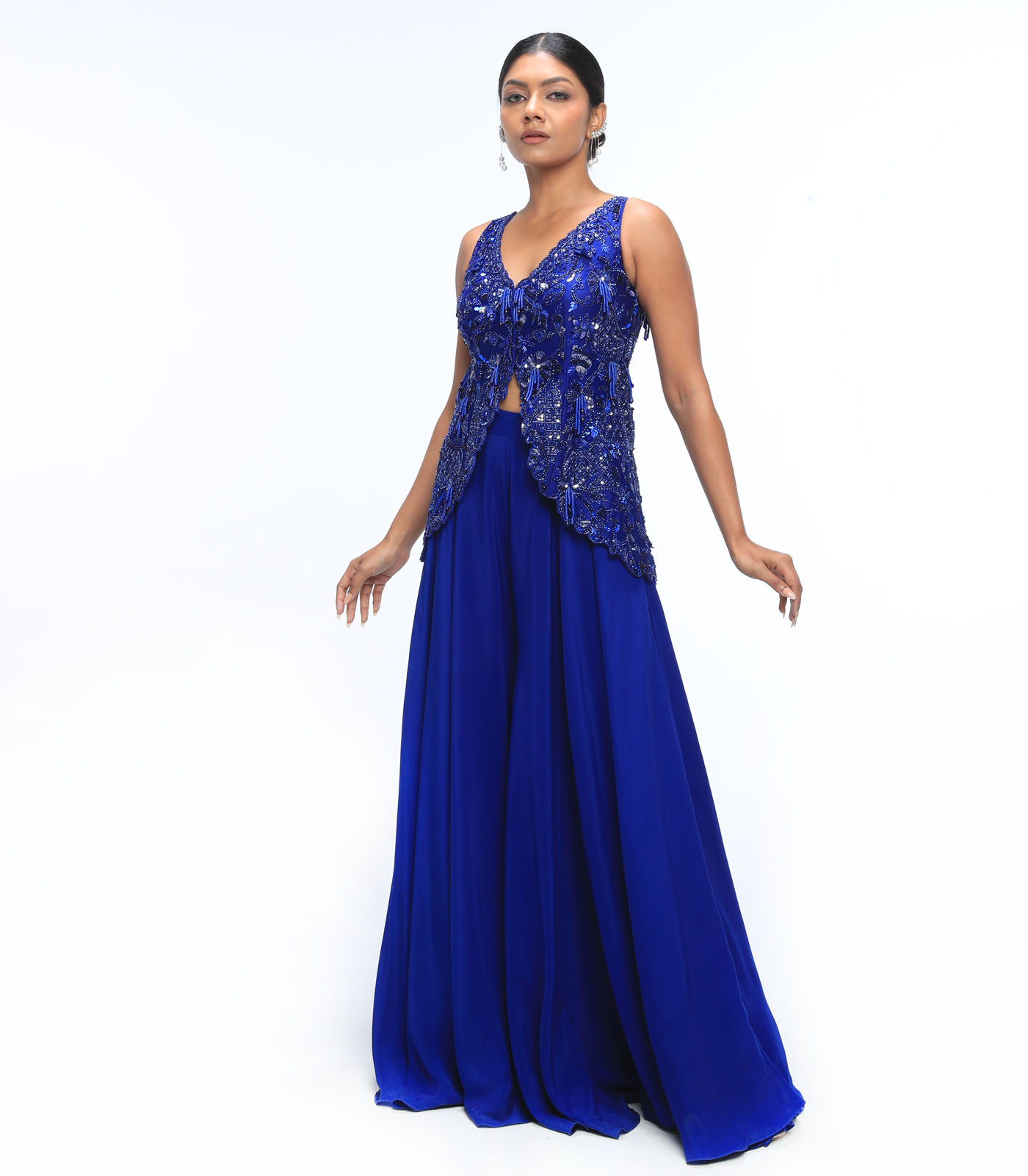 Sapphire Blue Viscose Organza Sharara Set - Image 3