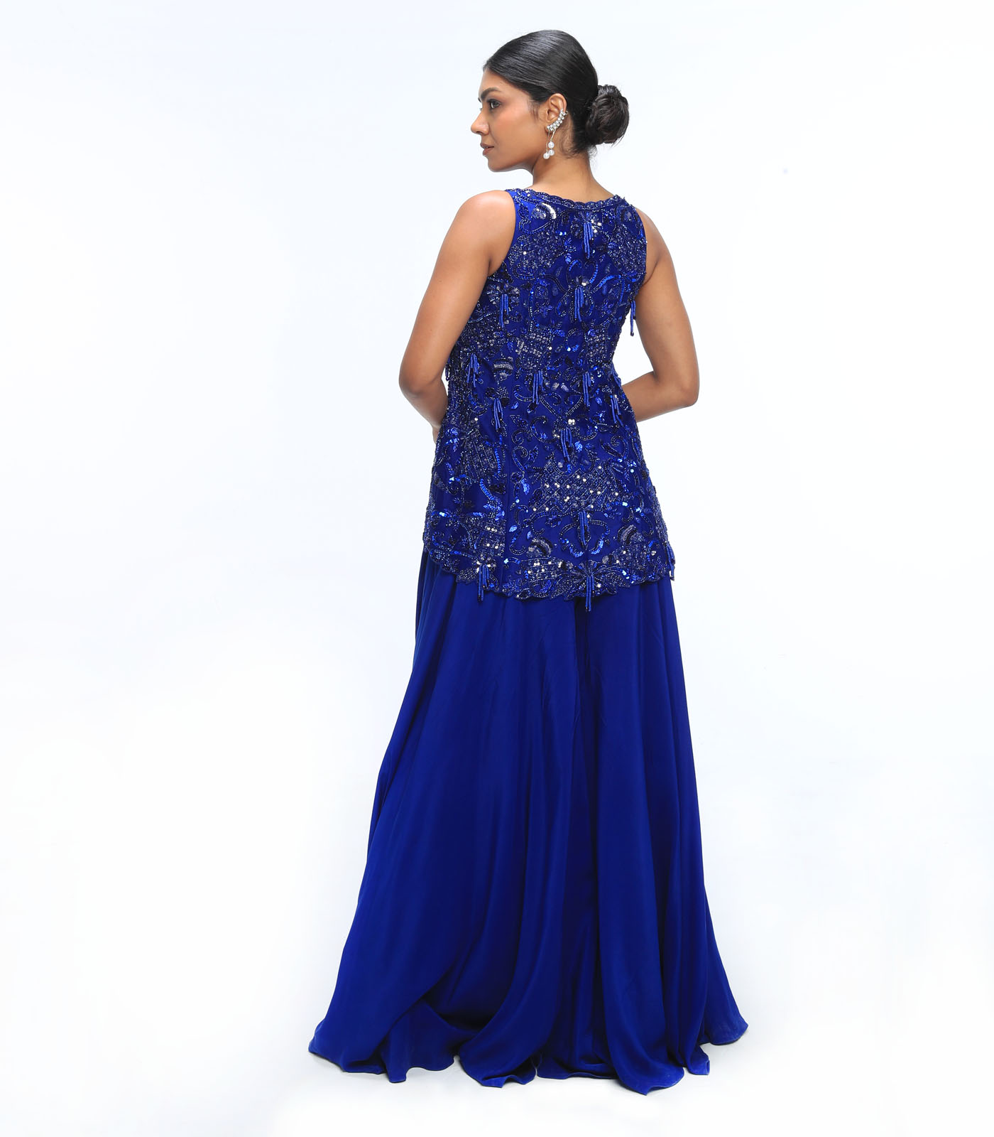 Sapphire Blue Viscose Organza Sharara Set - Image 4
