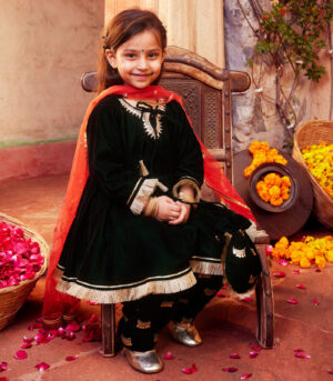 Dark Green kurta with matching salwar and dupatta