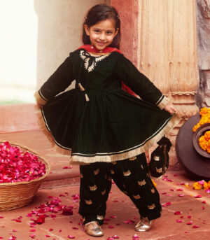 Dark Green kurta with matching salwar and dupatta