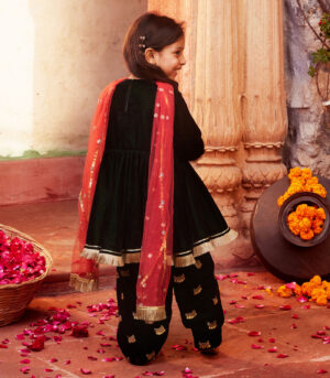 Dark Green kurta with matching salwar and dupatta