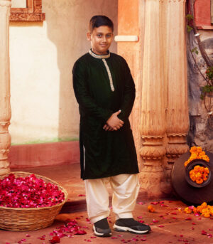 Dark Green Kurta with white pant