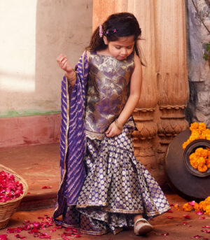 Purple Brocade kurta with matching sharara and dupatta