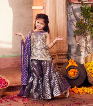 Purple Brocade kurta with matching sharara and dupatta