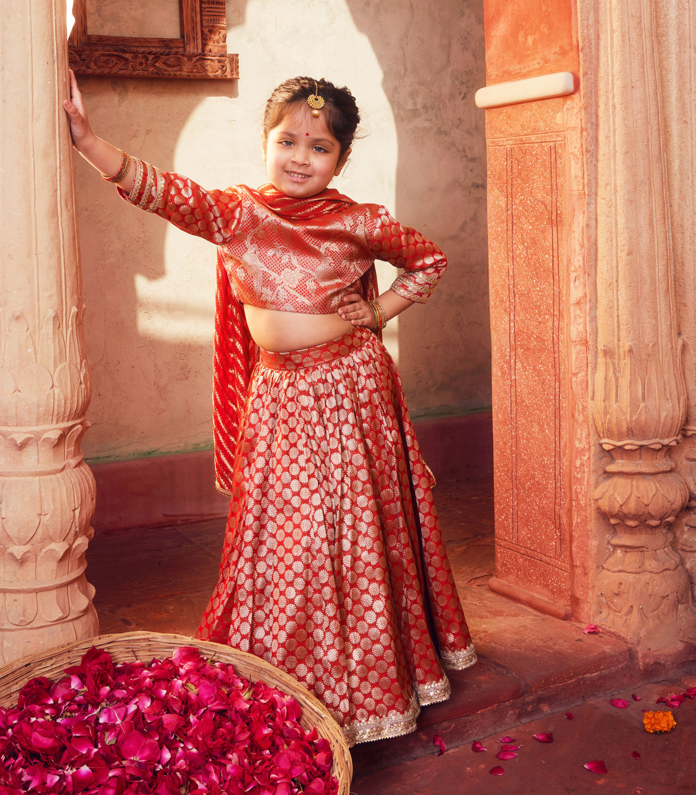 Orange brocade Lehenga with matching Choli and dupatta - Image 5