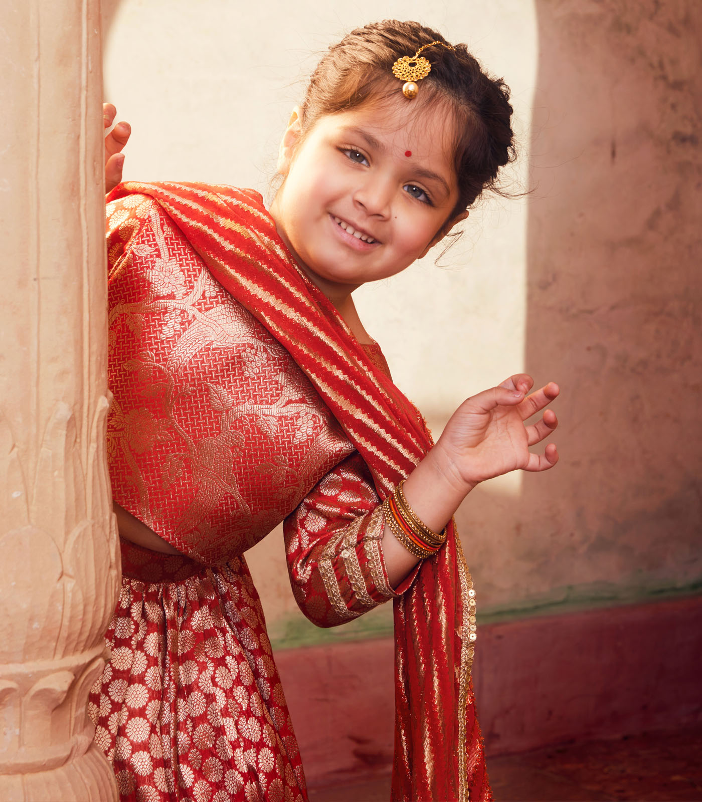 Orange brocade Lehenga with matching Choli and dupatta - Image 6