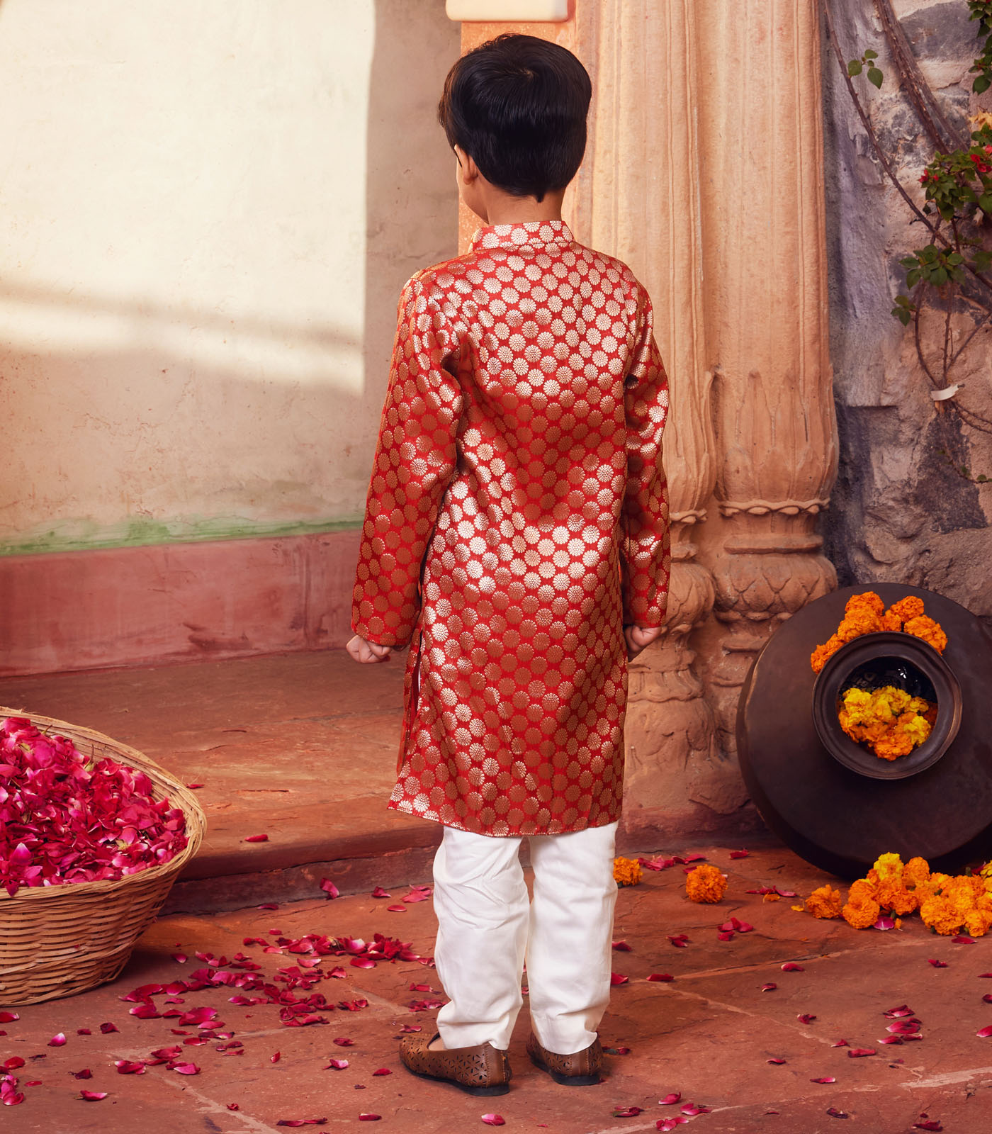 Orange Kurta with white pant - Image 2