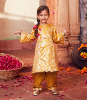 Mustard brocarde kurta with matching salwar