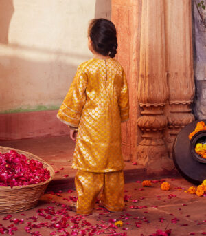 Mustard brocarde kurta with matching salwar