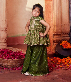 Green peplum top with Palazzo and dupatta