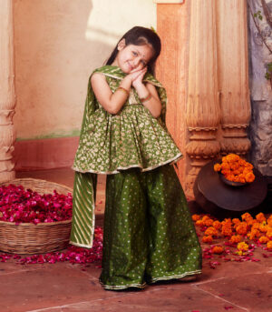 Green peplum top with Palazzo and dupatta
