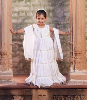 White Anarkali with matching dupatta