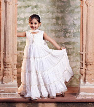 White Anarkali with matching dupatta
