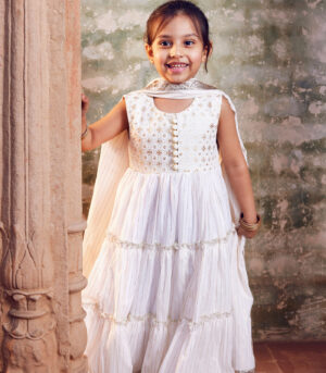 White Anarkali with matching dupatta
