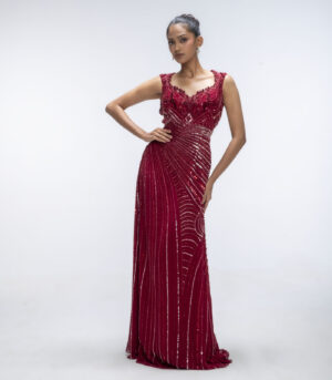Ruby Red Pure Silk Georgette Gown