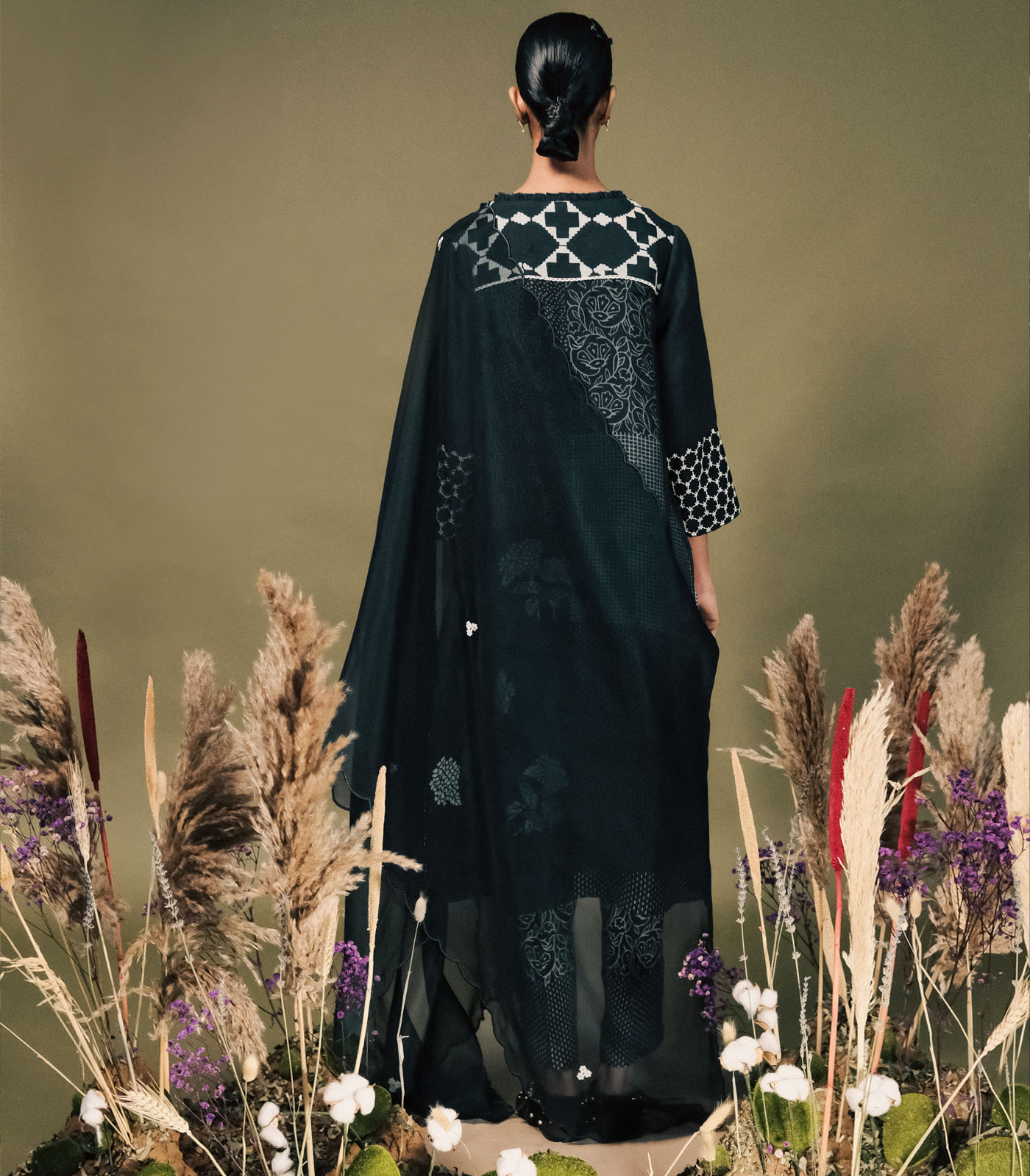 INDIGO DISCHARGE PRINT DOUBLE LAYER TUNIC SET - Image 2