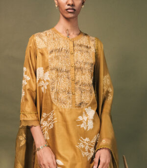 MOSS GREEN DISCHARGE PRINT TUNIC SET