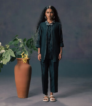 INDIGO DOUBLE LAYER SHIRT IN MUL AND SILK CHANDERI