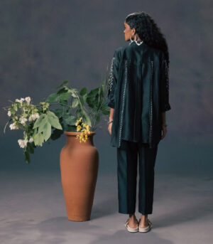 INDIGO DOUBLE LAYER SHIRT IN MUL AND SILK CHANDERI