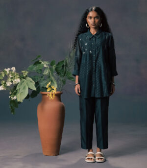 INDIGO LACE SHIRT WITH EMBROIDERY