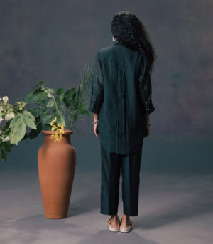 INDIGO LACE SHIRT WITH EMBROIDERY